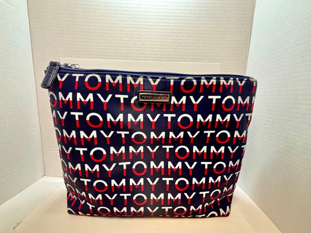 Tommy Hilfiger Cosmetic Bag Monogram Logo Navy Red Makeup Toiletry Mini Purse